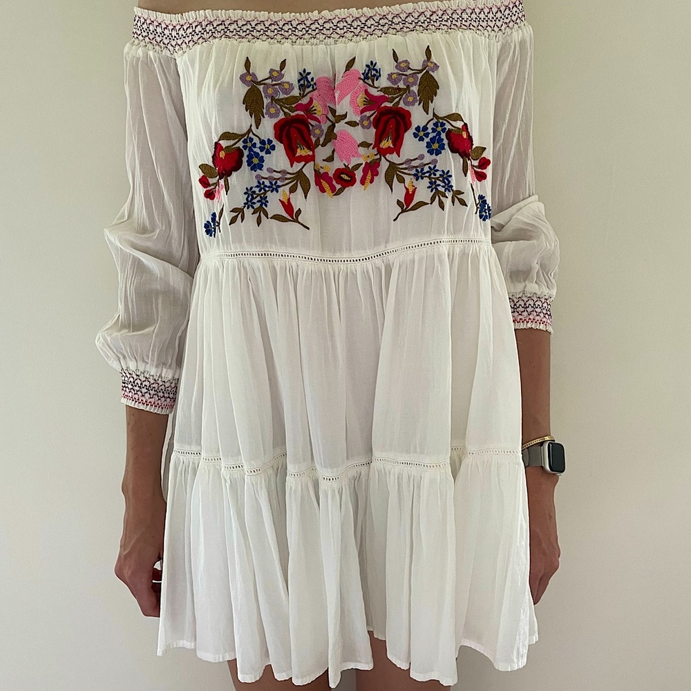 Free People Sunbeams Embroidered Mini Dress